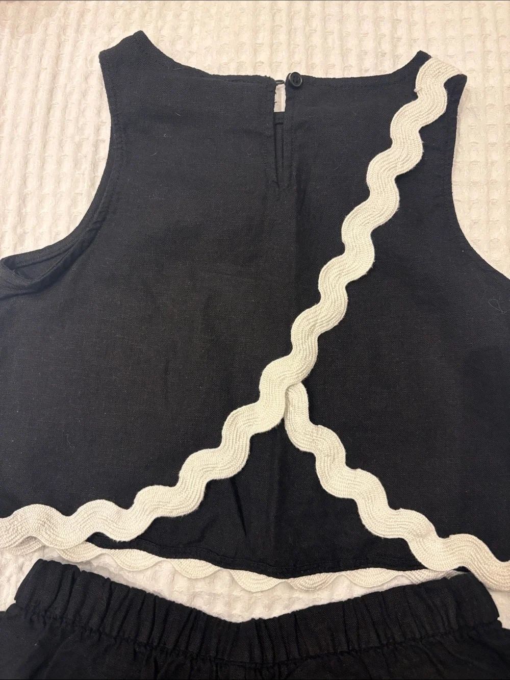 Old Navy Black Tank & Shorts Set with Cream Scallop Trim